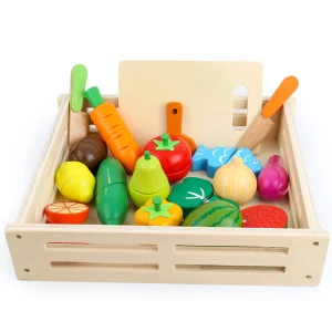 Diy Role Play Kids Pretend Preschool Game Kitchen Wooden Fruit Cutting Toy