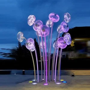 Custom Large Led Modeling Light Outdoor Park Square Scenic Area Landscape Lighting Rgb Stainless Steel Dandelion Jellyfish Light