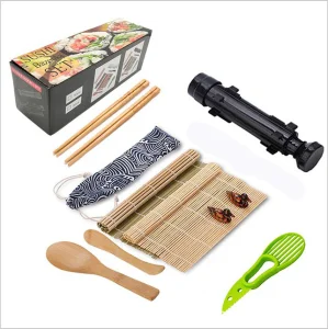Bamboo Sushi Roller Mat Sushi Rolling Kit Set Sushi Bazooka Sushi Knife Rice Spreader &amp; Paddle Bamboo Chopsticks &amp; Holder