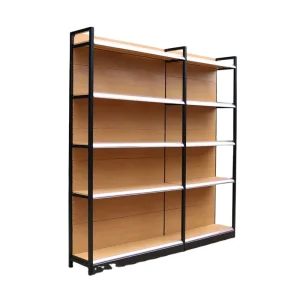 Guichang Metal Material Four-column Wood Grain Color Supermarket Shelf Bearing Strong Layer Height Can Be Adjusted at Will