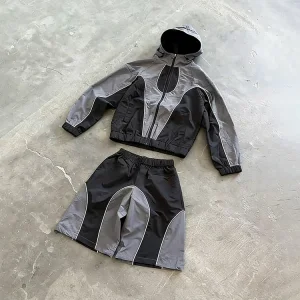 Custom Retro Color Block Tracksuit Men Crinkle Nylon Windbreaker Jacket And Shorts Set Vintage Streetwear Sportswear Set