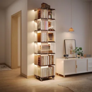 Modern Creative Multi-functional Eco-Friendly Rotating Bookshelf with Storage for Home Office Living Room School Study Bedroom