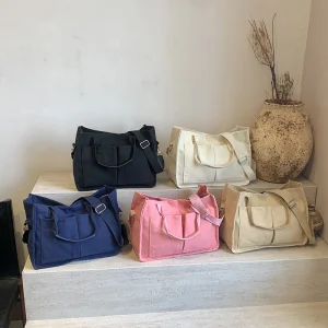 Huimei New Popular Splicing New Fashionable Broadband Crossbody Canvas Shopping Tote Bag