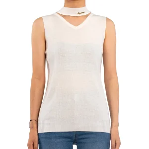 Summer Casual White Hang Neck Sleeveless Knit Tank Tops for Women