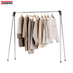 Sanipro Standing Type Foldable Stainless Steel Laundry Drying Rack Collapsible Clothes Hanger Portable Clothes Airer for Travel