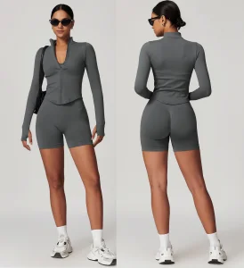 Women's Long Sleeve Zipper Yoga Jacket Collar Quick-Drying Sustainable Outdoor Fitness Sports Tops Women's Tight Clothing