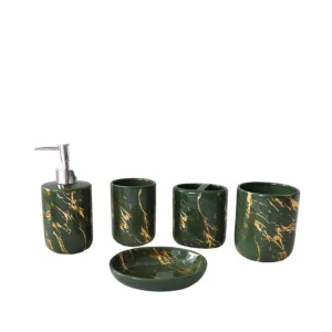 ODM Dark Green Veined Marble - Patterned Ceramic Bathroom 5 - Piece Set Supplier, Suppliers