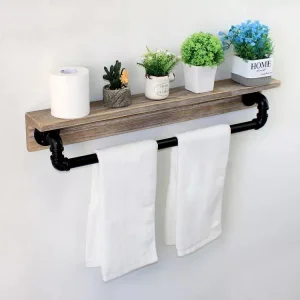 19.7in Rustic Wall Decor Farmhouse, Metal Floating Shelves Towel Holder, Wall Shelf Over Toilet