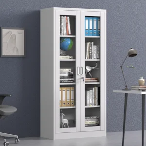 Easy-to-assemble 5-layer Steel Office Cabinet Iron Gym Filing Cabinet Glass Door Suitable for Home Office and Warehouse Use