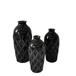 Buy Modern Minimalist Black Wave Relief Ceramic Vase Set Supplier, Product