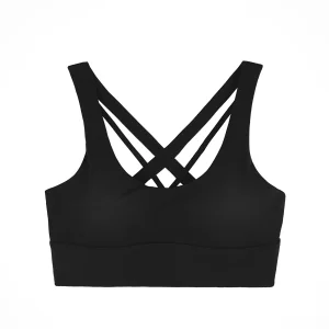 Eco-Friendly Black Yoga Bra with Cross Strap Design