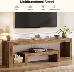 Soporte de TV de Madera Retro Extensible 2-Piece Consola de Medios Rústica con Almacenamiento Abierto