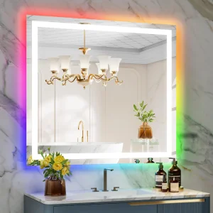 RGB Adjust Color Light Anti-Fog Smart Bathroom Mirror with Dimmable LED Mirror
