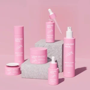 Wholesale Unique Coloured Gradient Cosmetic Packaging Set Custom Printed Face Cream Jar Glass Lotion Bottle With Pump