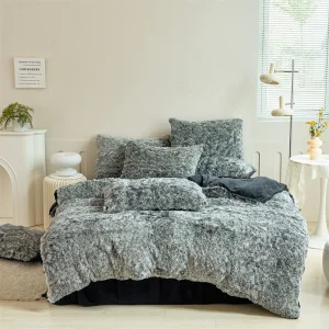OEM/ODM High Quality King Size Grey Comforter Warm Mink Blanket Velvet Comforter Duvet Cover Tie Dye Pillowcase 4 Piece Bed Linen Bedding Set for Winter
