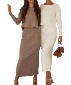 Elegant Knit Sweater and Skirt Set for Fashion-Forward Women
