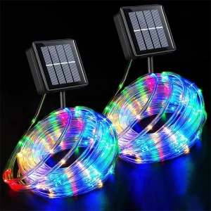 7m/12m/22m Solar Powered Rope Tube Fairy String Light Outdoor Xmas Garden Christmas Party Tree Flexible Strip Lighting Decor