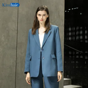 New Fashion Ladies Blue Single Breasted Business Suit Daily Wear Light Suit Formal Women Suits Plus Size Regular V-neck