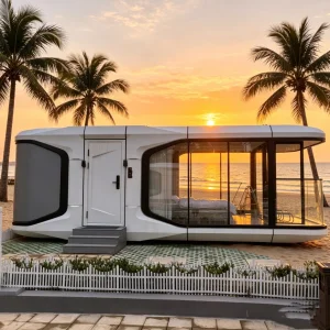Casa cápsula modular prefabricada ensamblada, resistente a la corrosión, eficiente en energía, disponible para villa en la cima de la colina