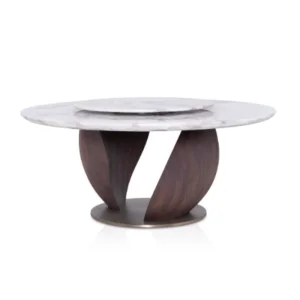 Round Wood Marble Table