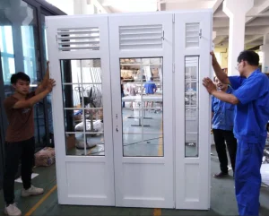 High Quality Hurricane Impact Water Proof UPVC Vinyl Casement Glass Door with Adjustable Vertilation Louver