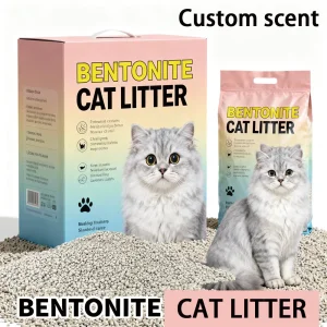 Pet Products Odorless Sustainable Kitty Litter Lightweight Cat Litter Sands Fast Clumping Pet Grooming OEM Scent 1-3.8mm White Bentonite Cat Litter
