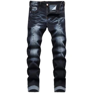 Mens Slim Fit Stretch Jeans Ripped Skinny Jeans for Men Distressed Straight Leg Fashion Comfort Flex Waist Pants