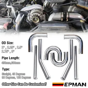 Epman 2PCS/Lot Aluminum Turbo Intercooler Intake Pipe Straight 45 90 180 Degree Radiator Hose 2" 2.25" 2.5" 2.75" 3" Connector Tubing Piping L: 600mm/ 450mm