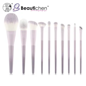 Conjunto de Pincéis de Maquiagem Gradiente Roxo Beautichen 10-Piece – Cerdas Sintéticas Macias para Base, Contorno, Esfumado, Sombra – Pincéis Cosméticos Veganos