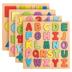 Wooden Macaron Puzzle Board Educational Toy for Toddlers' Alphabet &amp; Number Shape Learning Hand Grip Made Natural Wood