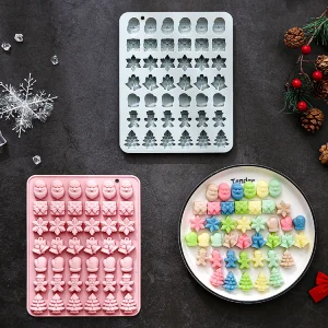 42-Piece Conjunto de Moldes de Silicone Temáticos de Natal, Incluindo Papai Noel, Flocos de Neve, Luvas, Árvores e Mais para Assar Bolos