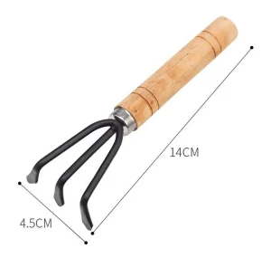 Mini Garden Tool 3 Claw Rake with Wooden Handle for Hobby Home Use DIY 5.5 Inch