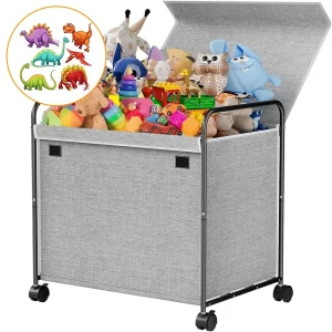 Foldable Metal Rack Large Toy Storage Box Organizer for Bedroom with Wheels