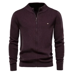 Wholesale Tailor-Made Autumn and Winter Men's Pure Color Sweater Zipper Cardigan