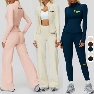 Custom Logo Yoga Sets Zipper Warm Plush Outfits High Waist Flare Leggings Gym Clothes Outdoor Running Fitness Sportswear