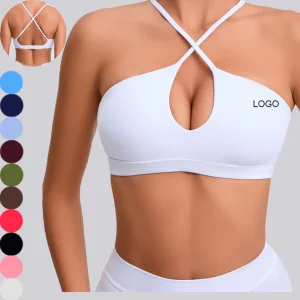 Solid Color Front Twist Cross Strips Compression Push up Adjustable Running Fitness Sports Bra