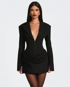 Double Layer Ruched Blazer Dress