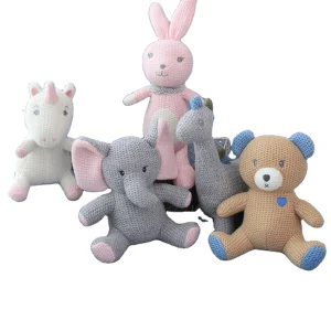 Natural Baby Crochet unicorn Elephant Bear Rabbit Bunny Dinosaur 100% Cotton Handmade Knitted Animal Toy