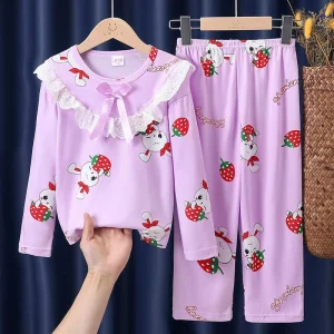 Children's Doll Collar Pajamas Girls' Spring and Autumn Long Sleeved Cute Cartoon Princess Home Clothes