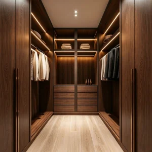 Black Glass Wooden Wardrobe Light Walk-in Closet Customizable Aluminum Frame Modern Bedroom Furniture Durable Eco-Friendly Hotel