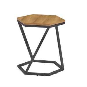 Contemporary Metal Base Wood Top End Table