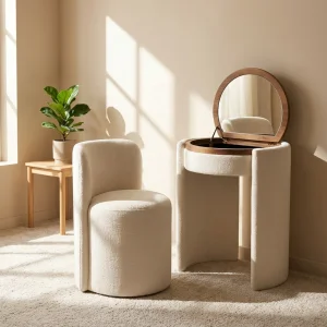 Modern Cozy PU Leather Foldable Panel Vanity Set With Storage Modular Design For Bedroom &amp; Hotel Use