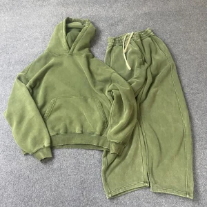Luxury Heavyweight Acid Wash Vintage Boxy Hoodie Distressed Casual Oversized Street Wear Hip Hop Thick Sweatpants Mens Sets