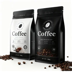 High Quality Custom Logo Matte Black Coffee Pouch Eight-Side Seal Portable Flat Bottom Bag For Food For Coffee Packaging