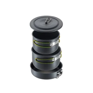 Your Portable Outdoor Kitchen: Lightweight 4-Piece Cookware Set for Hiking &amp; Camping (Green Handles)