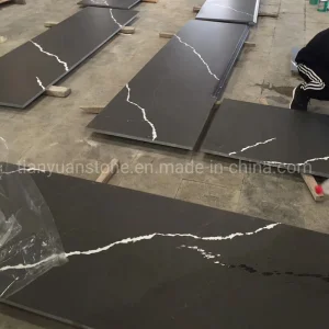 Artificial Engineered Calacatta Black Quartz Countertop for Kitchen Bathroom
