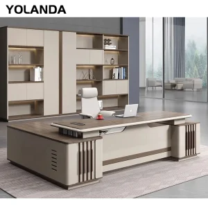 Yolanda Furniture CEO Modern Wood Scrivanie L Shape Luxury Executive Works Manage Table and Chair Set Office Desks