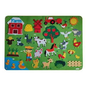 Wholesale Preschool Farmhouse Early Learning Interactive Playing Busy Board Wall Hanging Farm Animal Felt Story Board Multi