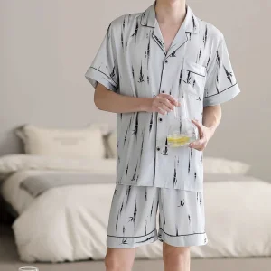 Conjunto de pijama corto de seda para hombres cómodo para el verano