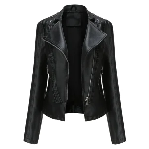 Women's Lightweight Faux Leather Motorcycle Jacket Spring Fall Custom Size PU Outerwear